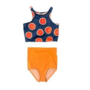 Kortni Jeane navy tankini high waisted two piece set with oranges size 2/3